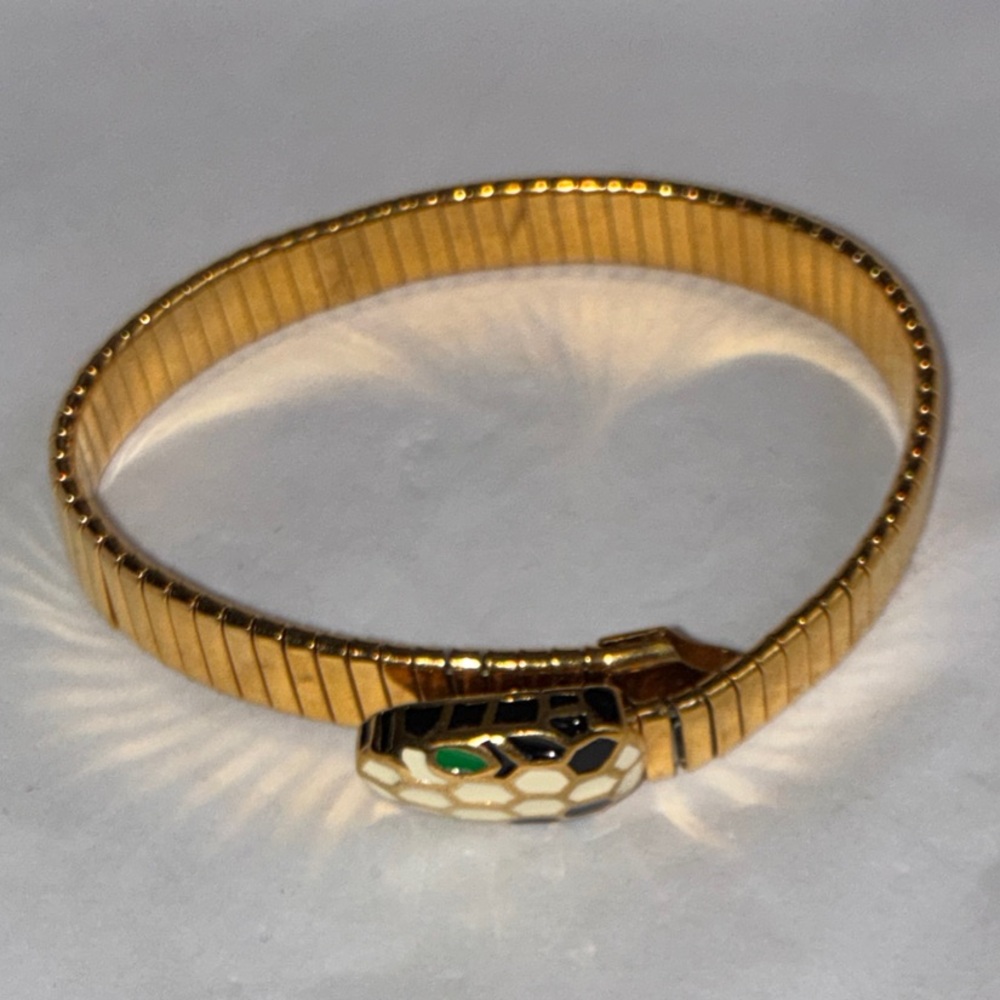 Gold-Tone Snake Head Stretch Bracelet with Enamel Accents - Picture 2 of 6